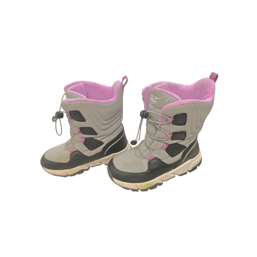Hobibear Girls Snow Boots Grey Purple Faux Fur Lined Bungee Toggle Size 3